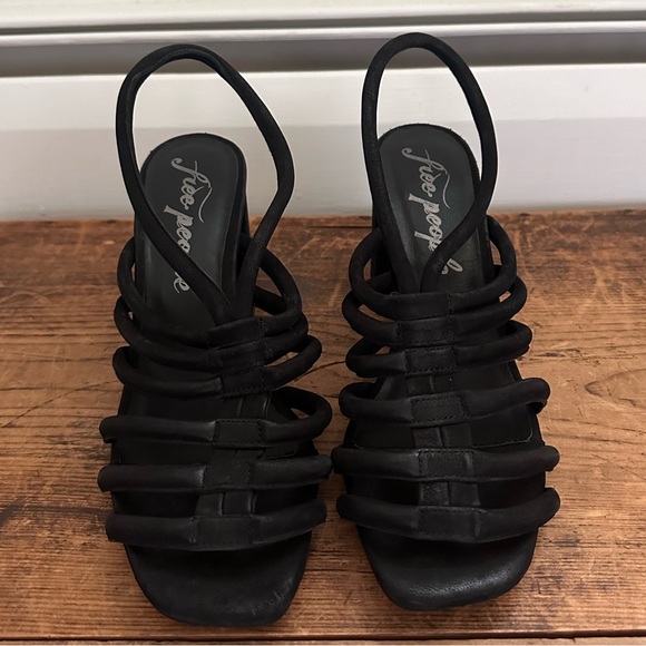 Free People Colette Cinched Heels - Black Strappy Sandals 38.5 8.5 Summer Event - Picture 5 of 9